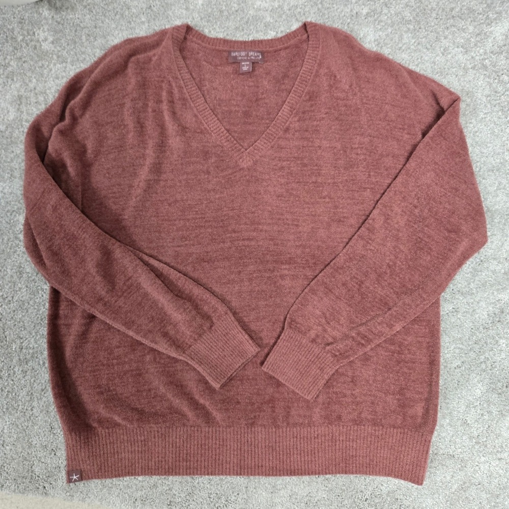 Barefoot Dreams CozyChic Ultra Lite V-Neck Pullover Sweater SOFT Mauve Size  L/P - Picture 9 of 10